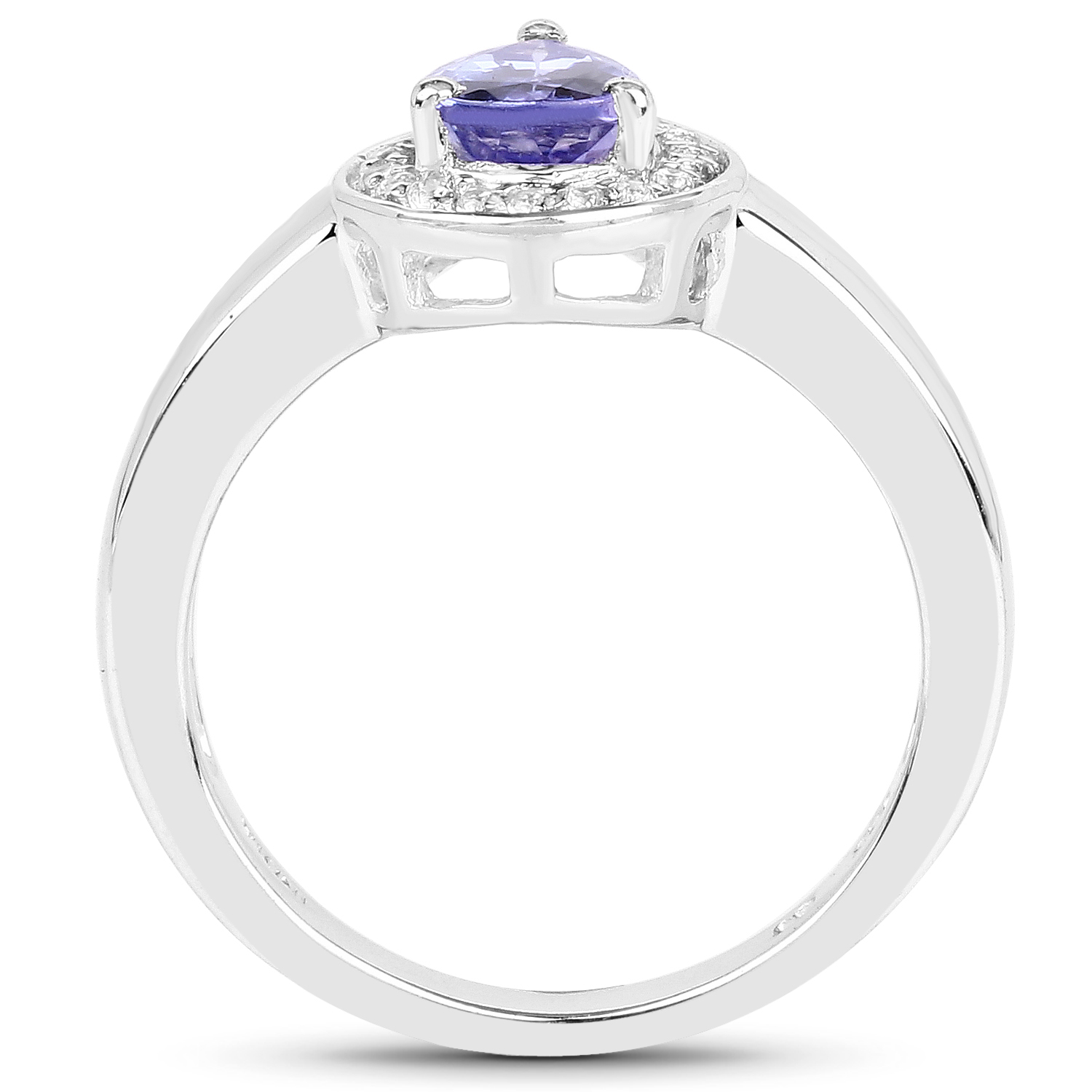 0.77 Carat Genuine Tanzanite and White Topaz .925 Sterling Silver Ring