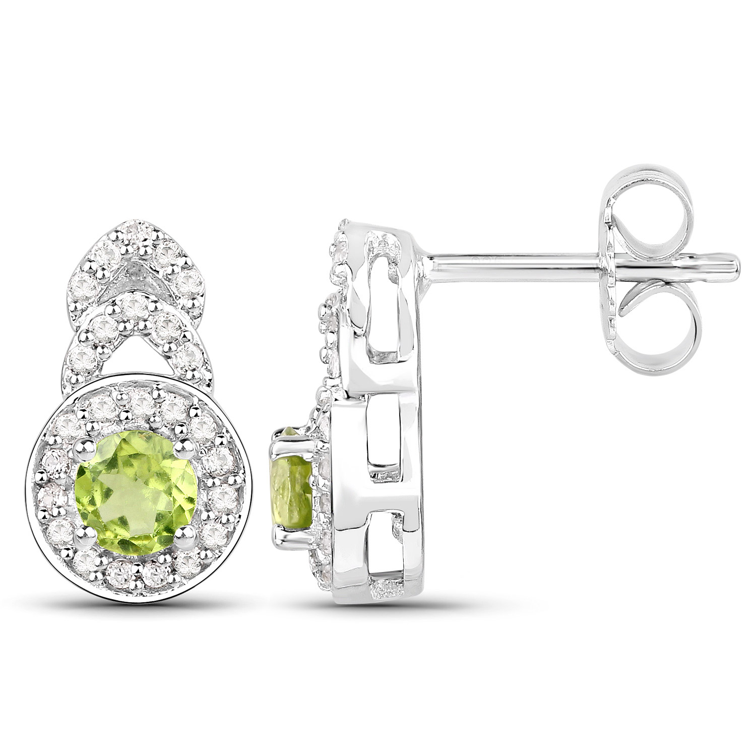 2.68 Carat Genuine Peridot and White Topaz .925 Sterling Silver 3 Piece Jewelry Set (Ring, Earrings, and Pendant w/ Chain)