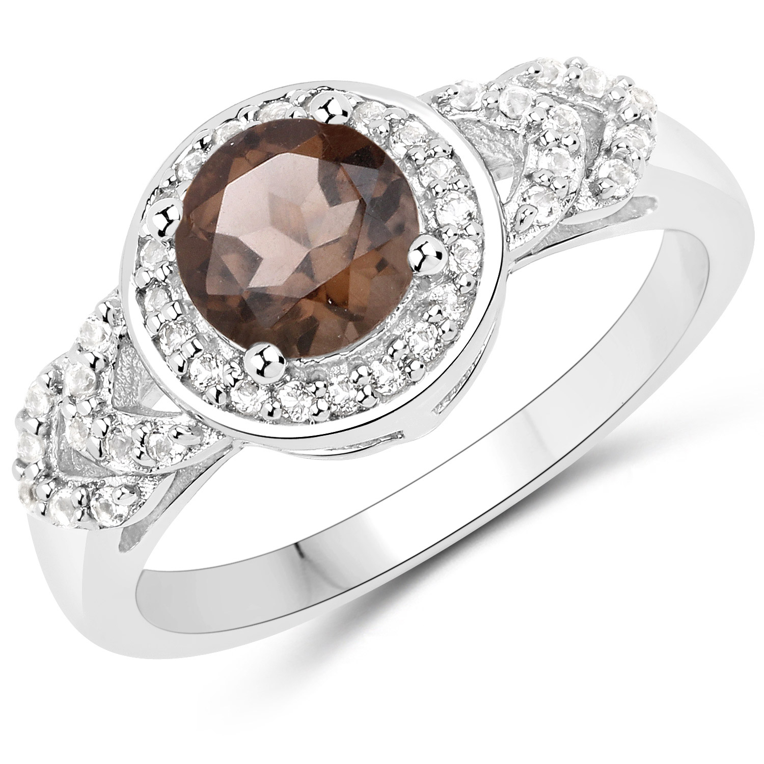 2.56 Carat Genuine Smoky Quartz and White Topaz .925 Sterling Silver 3 Piece Jewelry Set (Ring, Earrings, and Pendant w/ Chain)