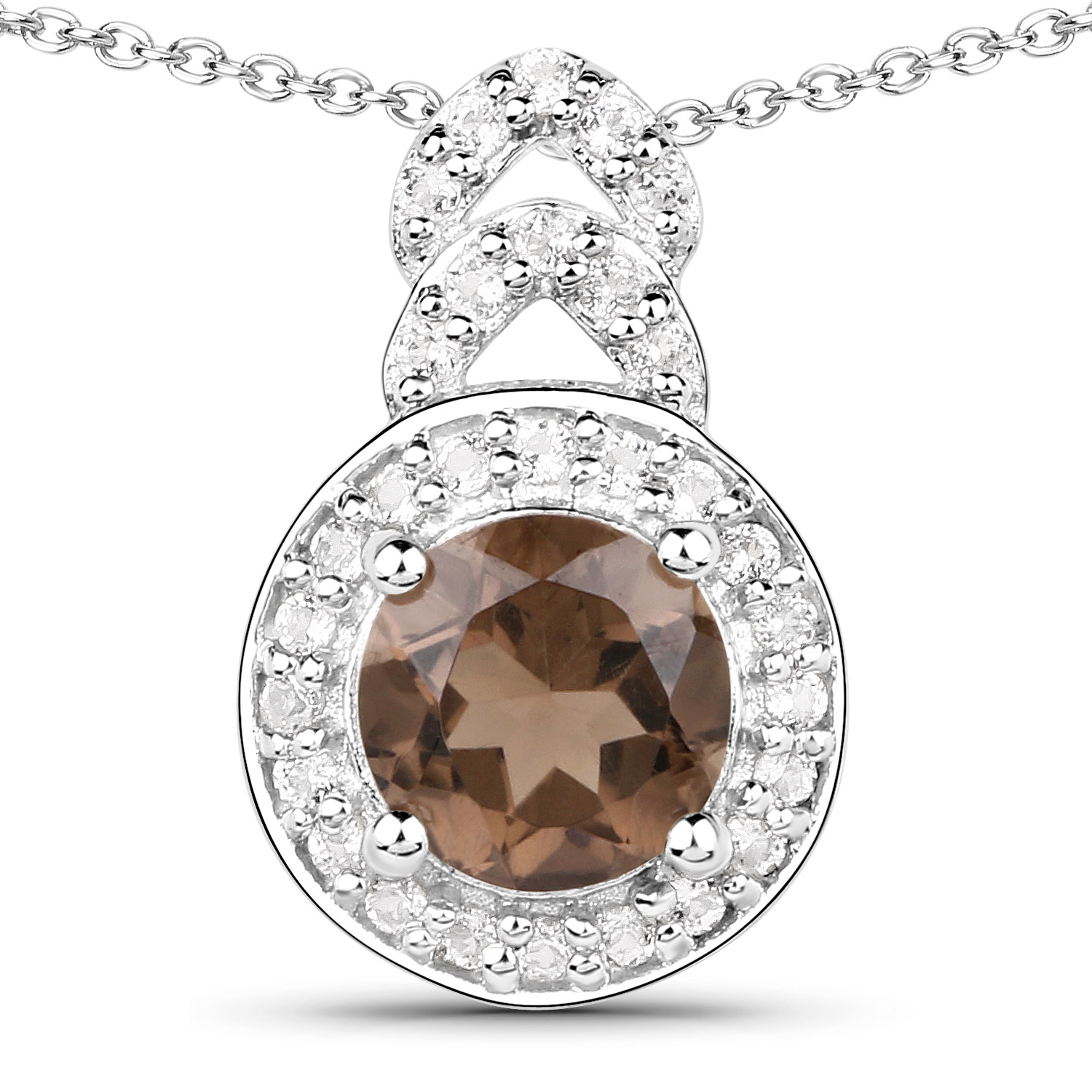 2.56 Carat Genuine Smoky Quartz and White Topaz .925 Sterling Silver 3 Piece Jewelry Set (Ring, Earrings, and Pendant w/ Chain)