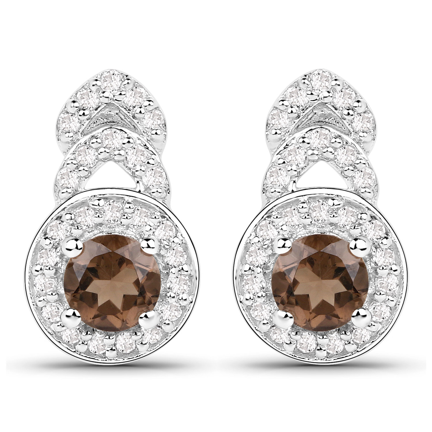 2.56 Carat Genuine Smoky Quartz and White Topaz .925 Sterling Silver 3 Piece Jewelry Set (Ring, Earrings, and Pendant w/ Chain)