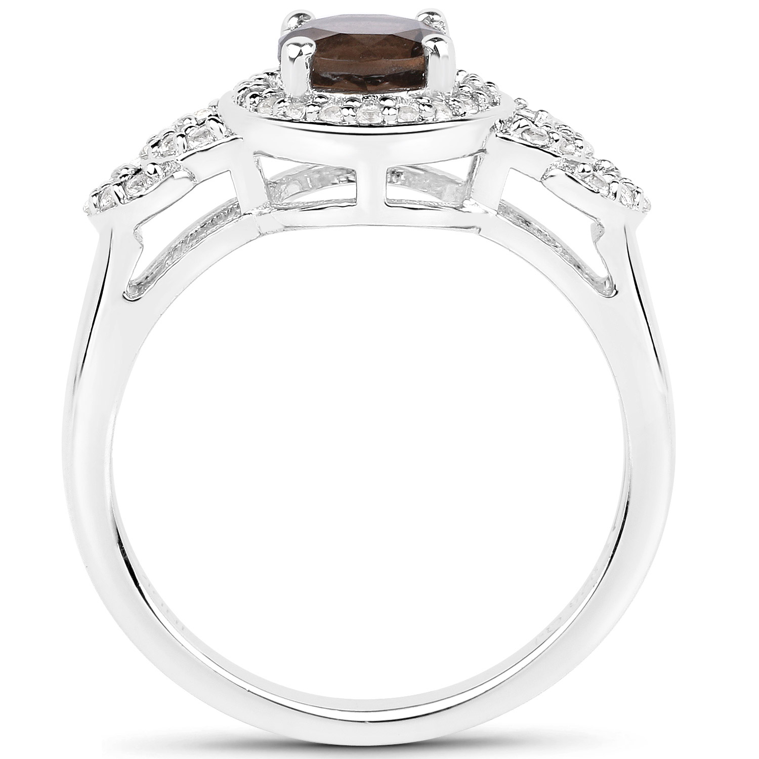 2.56 Carat Genuine Smoky Quartz and White Topaz .925 Sterling Silver 3 Piece Jewelry Set (Ring, Earrings, and Pendant w/ Chain)