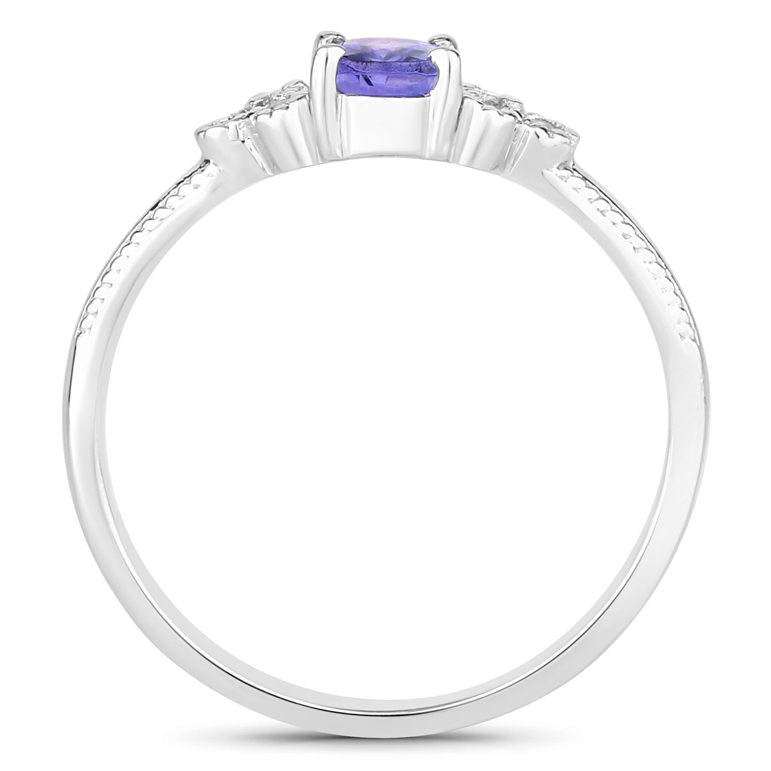0.50 Carat Genuine Tanzanite and Created White Sapphire .925 Sterling Silver Ring