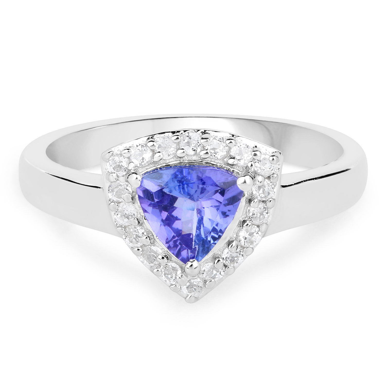 1.02 Carat Genuine Tanzanite and White Topaz .925 Sterling Silver Ring