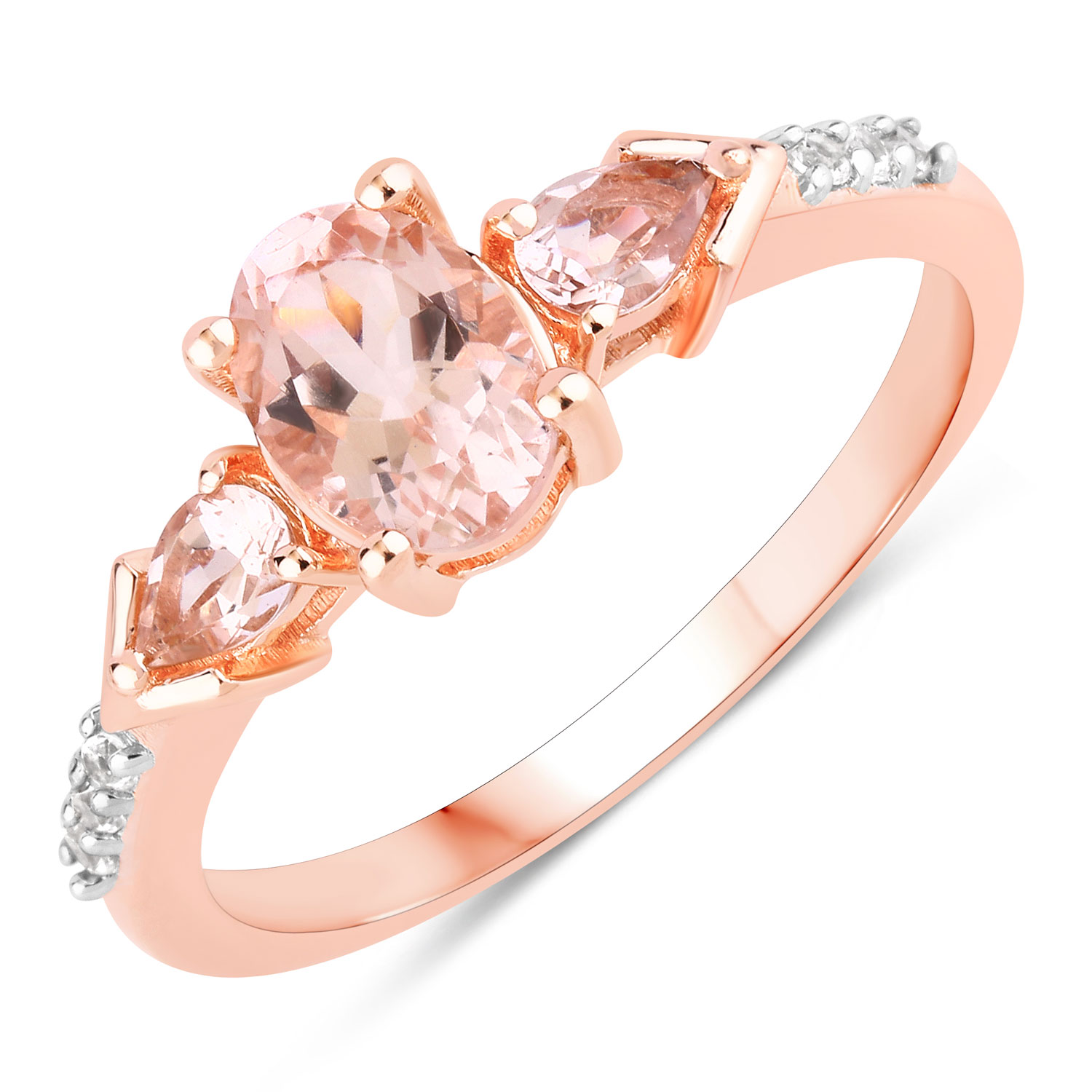 1.72 Carat Genuine Morganite and Created Sapphire .925 Sterling Silver Jewelry Set