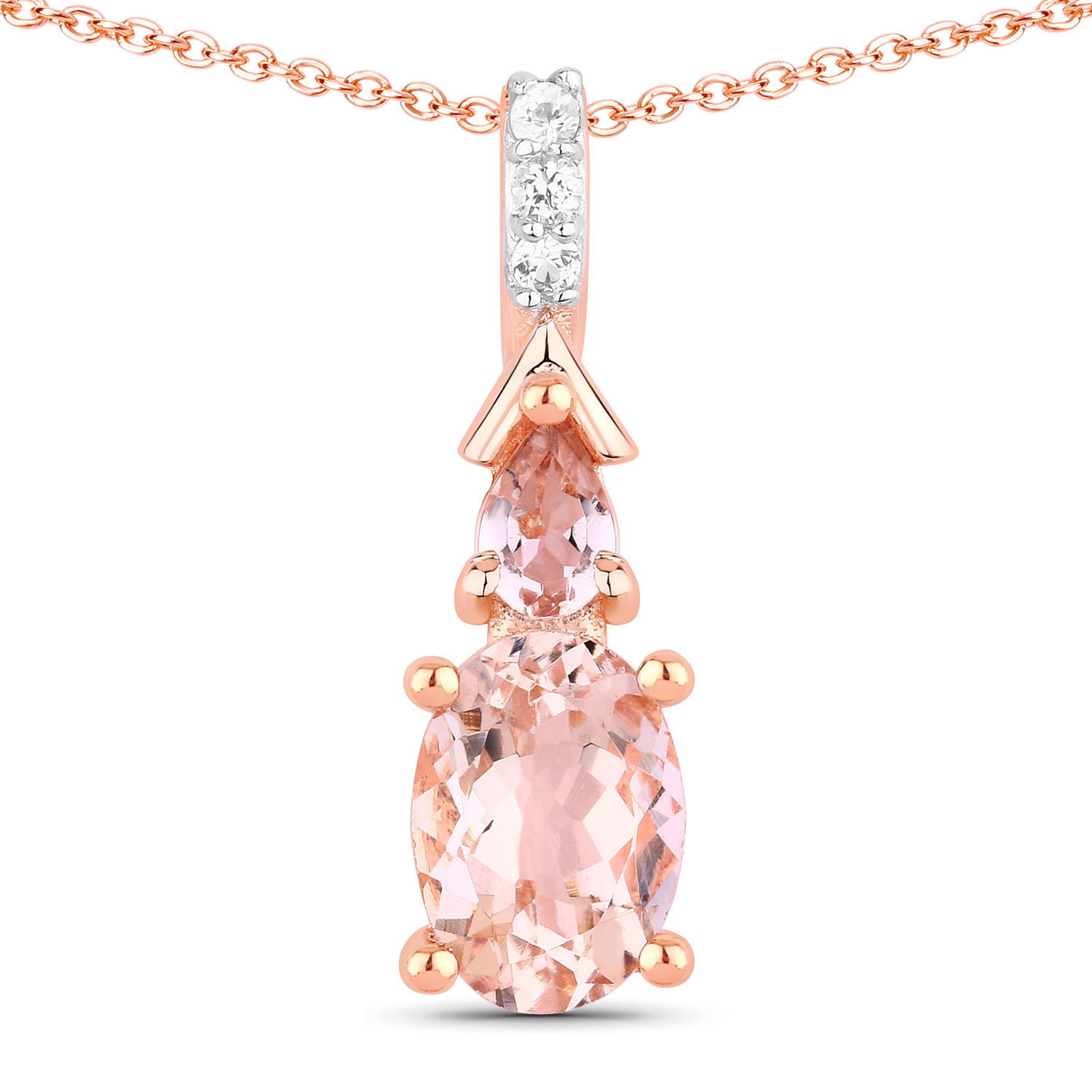 1.72 Carat Genuine Morganite and Created Sapphire .925 Sterling Silver Jewelry Set