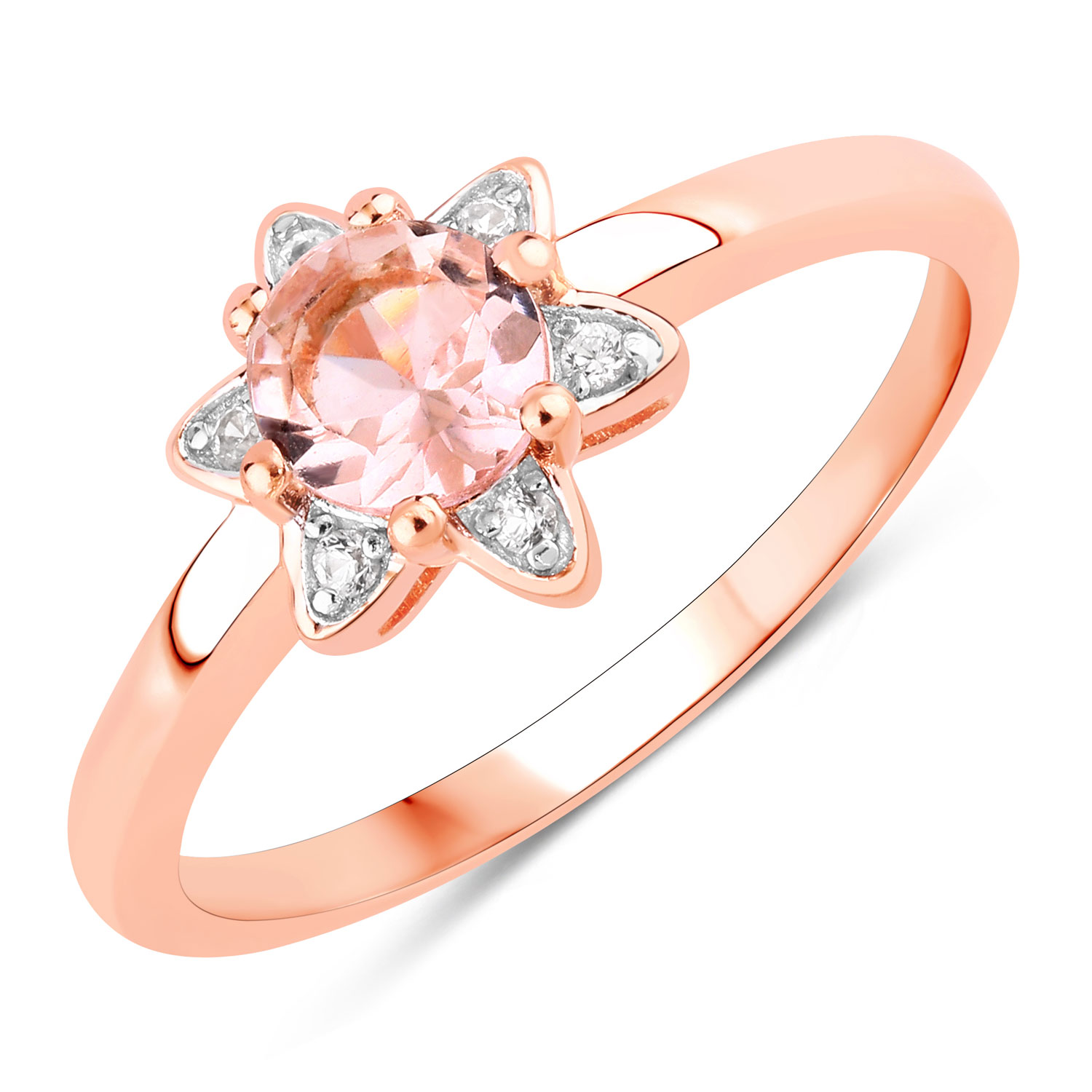 0.92 Carat Genuine Morganite and Created Sapphire .925 Sterling Silver Jewelry Set