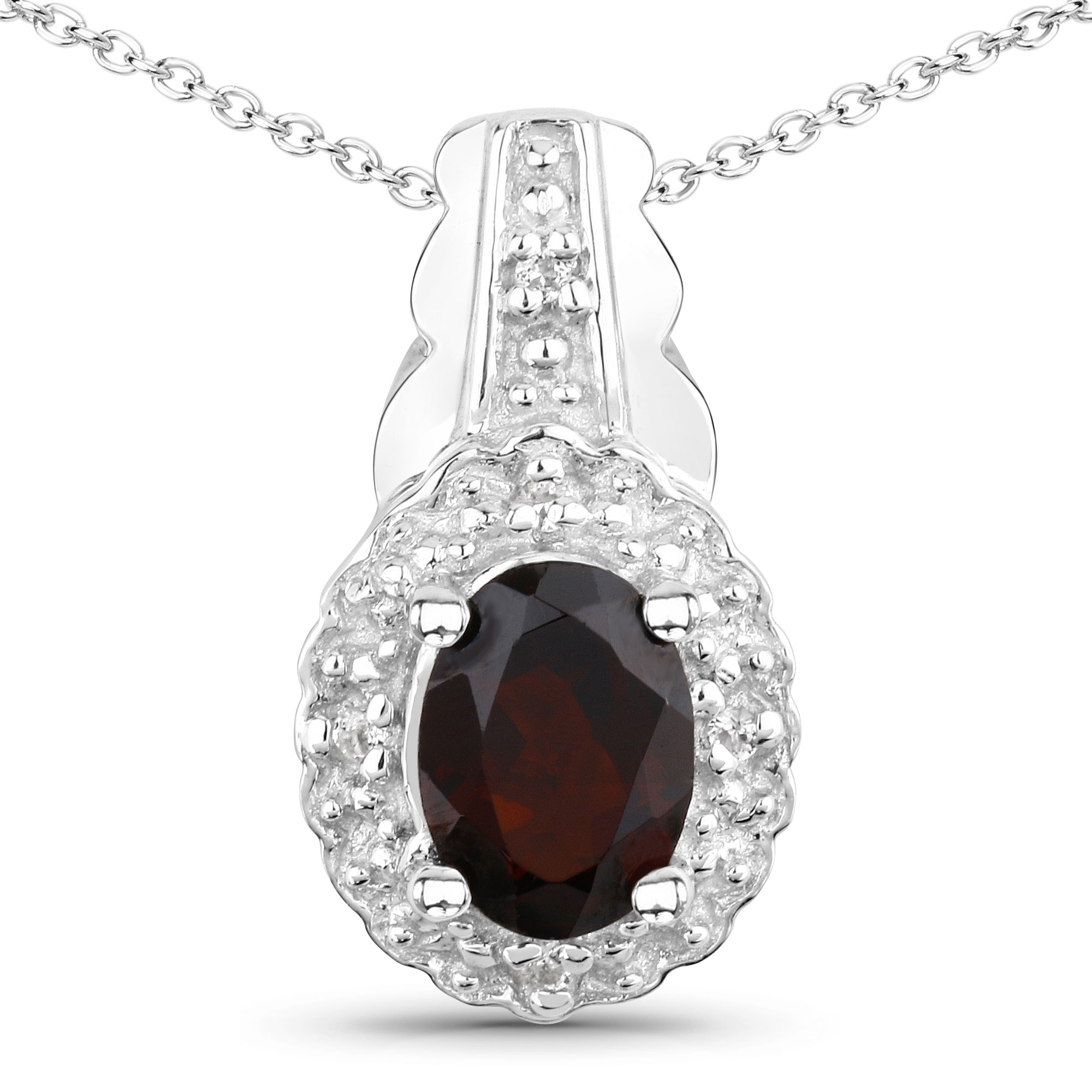 2.80 Carat Genuine Garnet and White Topaz .925 Sterling Silver Jewelry Set (Ring, Earrings, and Pendant w/ Chain)