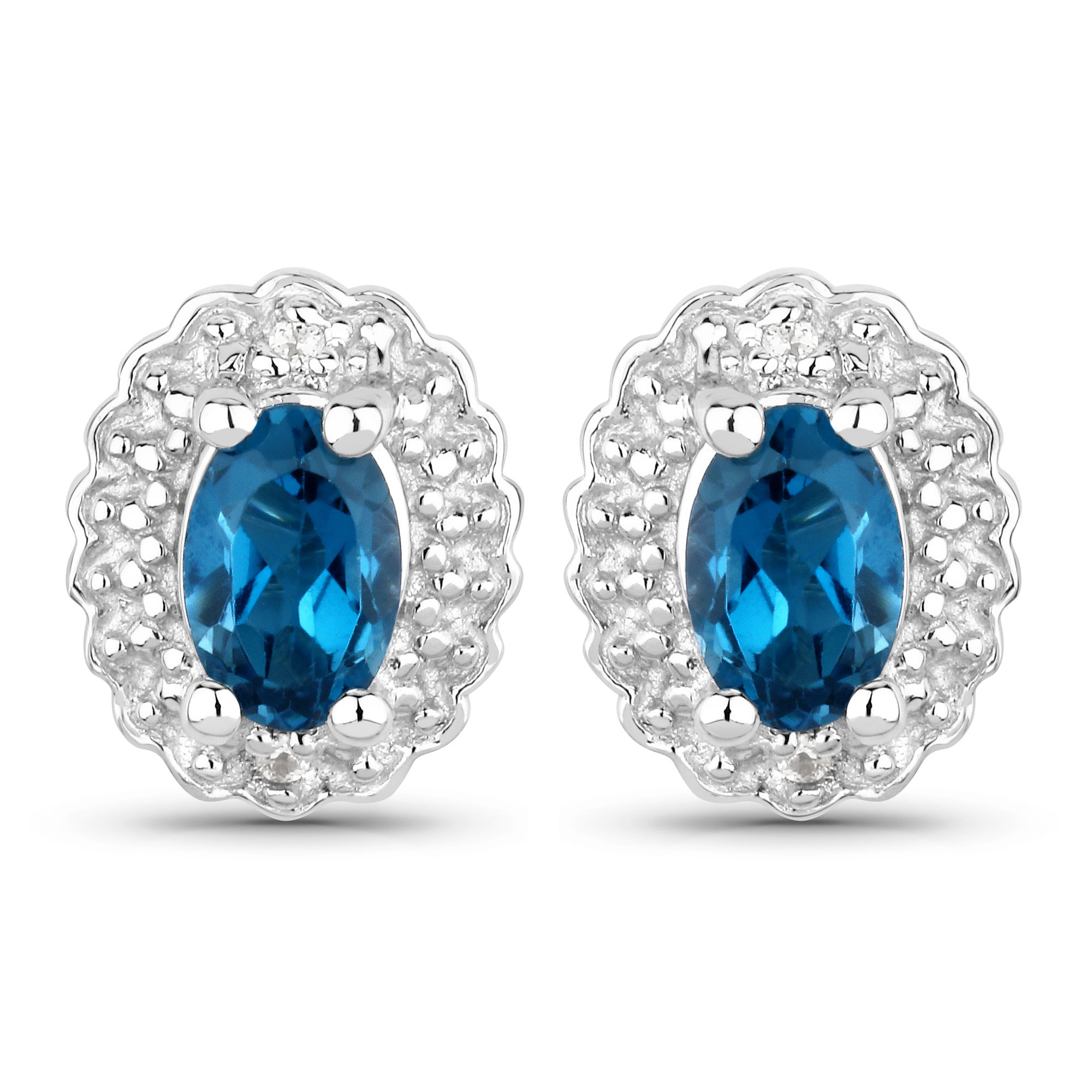 2.96 Carat Genuine London Blue Topaz and White Topaz .925 Sterling Silver Jewelry Set (Ring, Earrings, and Pendant w/ Chain)