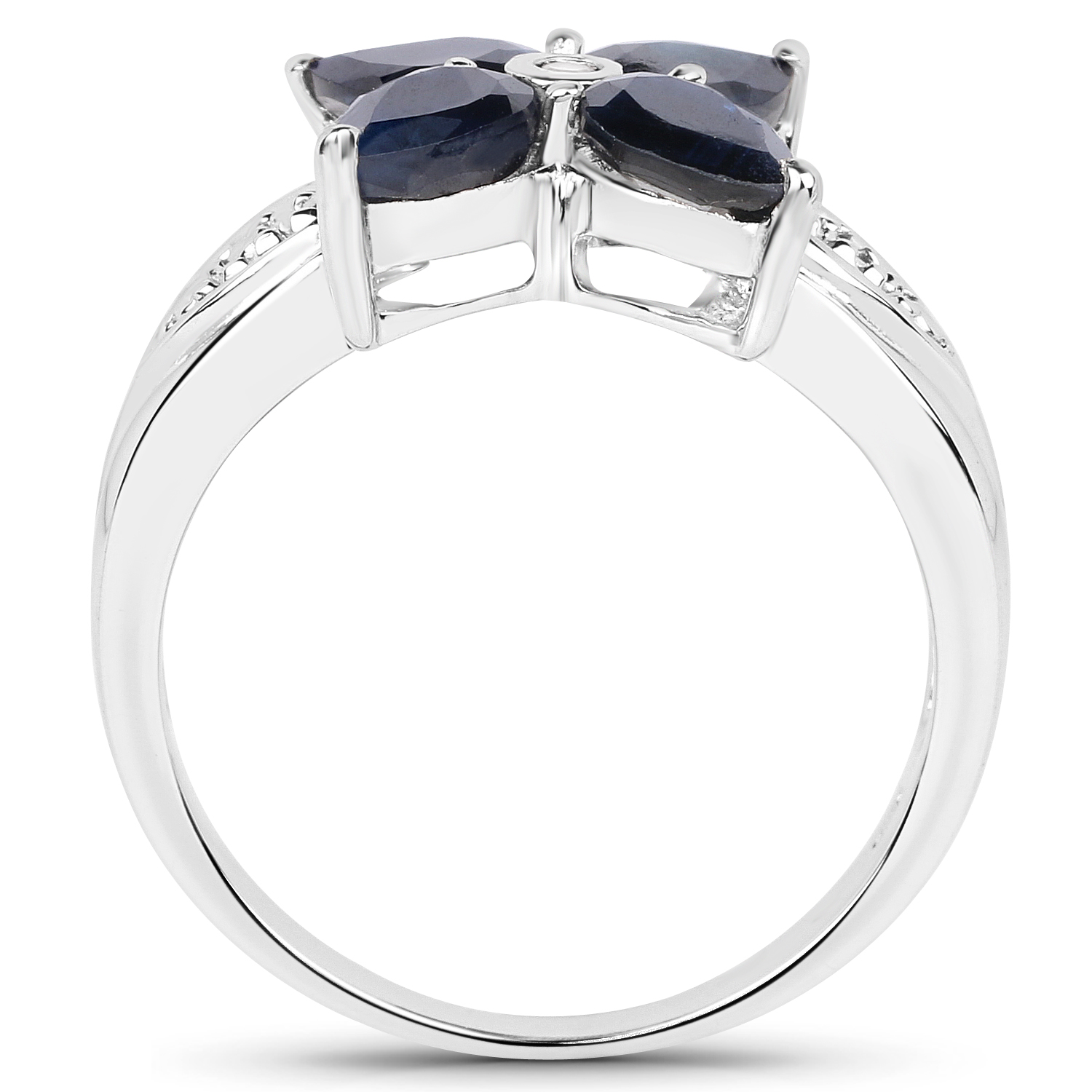 1.82 Carat Genuine Black Sapphire and White Topaz .925 Sterling Silver Ring