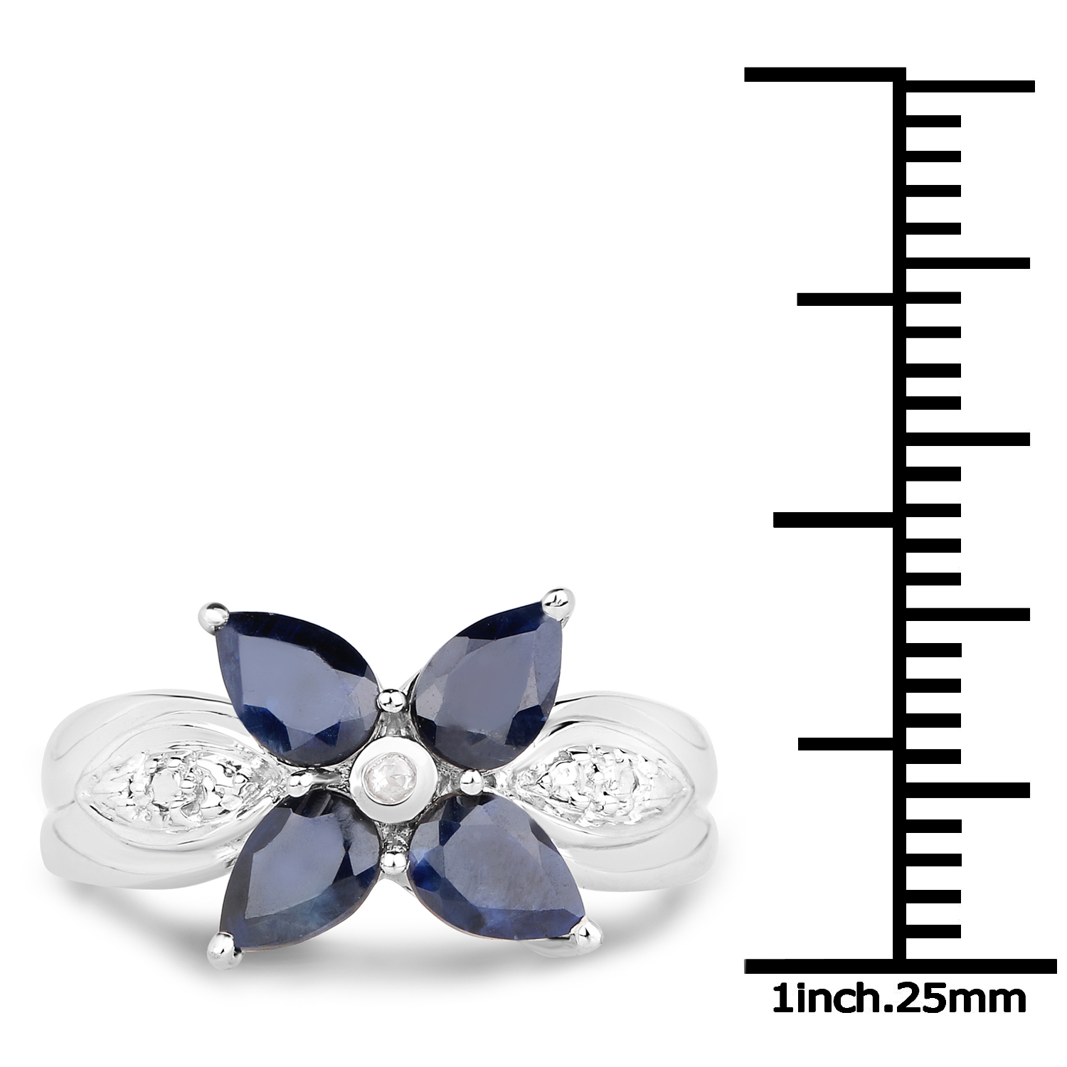 1.82 Carat Genuine Black Sapphire and White Topaz .925 Sterling Silver Ring