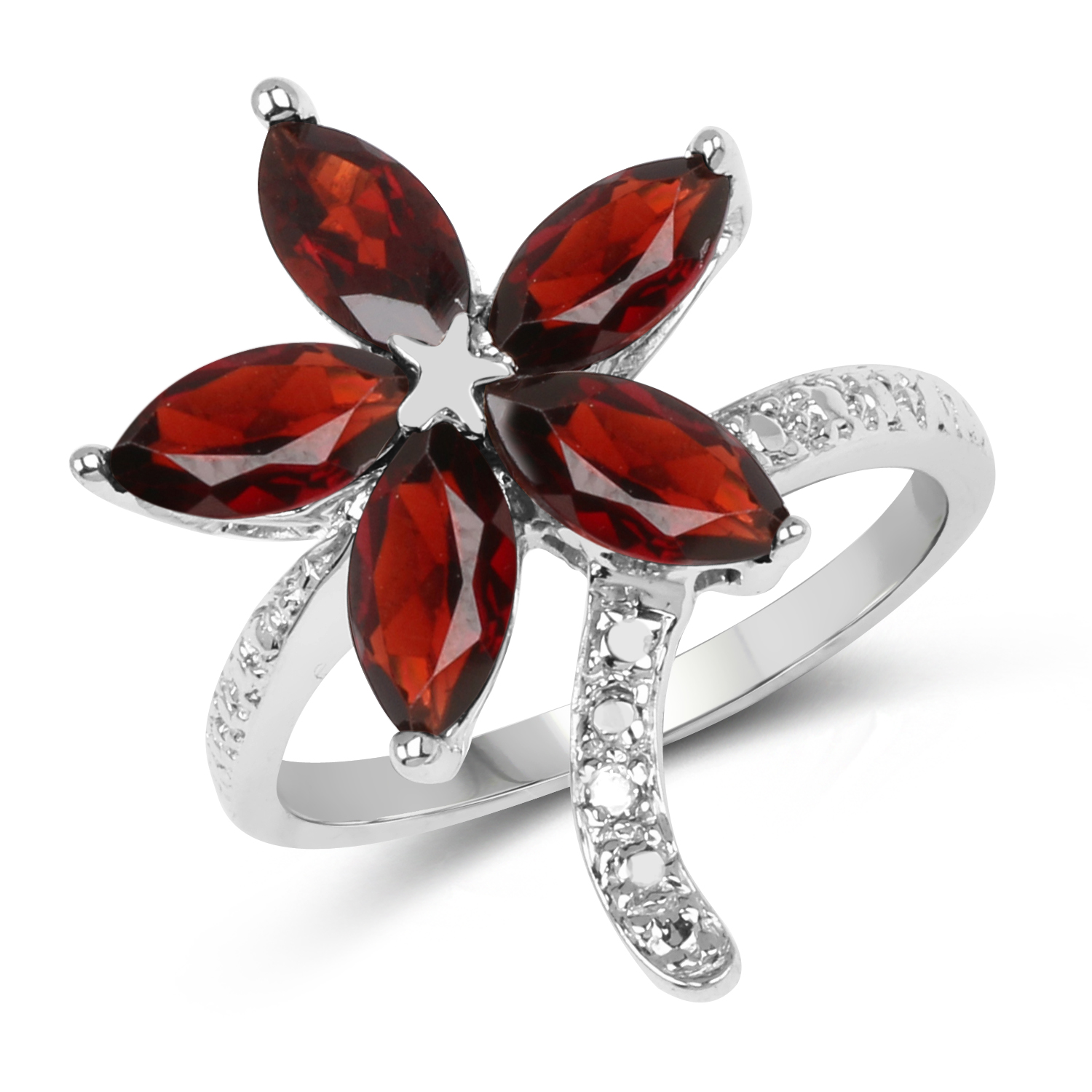 4.90 Carat Genuine Garnet & Cubic Zircon .925 Sterling Silver Ring