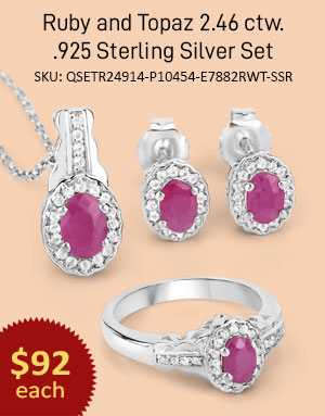 Genuine Ruby and White Topaz .925 Sterling Silver 3 Piece Jewelry Set (Ring, Earrings, and Pendant w/ Chain)