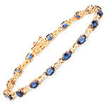 5.10 ctw. Genuine Blue Sapphire and 0.21 ctw. White Diamond Tennis Bracelet in 14K Yellow Gold