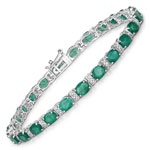 7.50 ctw. Genuine Emerald and 0.30 ctw. White Diamond Tennis Bracelet in 14K White Gold