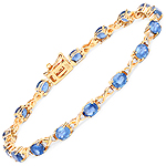 7.52 ctw. Genuine Blue Sapphire and 0.29 ctw. White Diamond Tennis Bracelet in 14K Yellow Gold