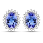 1.50 ctw Tanzanite and 0.21 ctw White Diamond Halo Earrings in 14K White Gold
