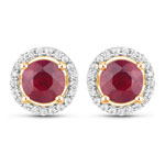 1.50 Carat Genuine Ruby and White Diamond 14K Yellow Gold Earrings