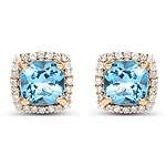 1.44 ctw. Genuine Swiss Blue Topaz and 0.14 ctw. White Diamond Stud Earrings in 14K Yellow Gold