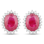 2.60 ctw. Genuine Ruby and 0.25 ctw. White Diamond Halo Earrings in 14K White Gold