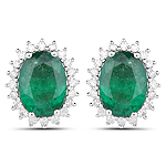 2.40 ctw. Genuine Emerald and 0.25 ctw. White Diamond Halo Earrings in 14K White Gold