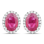 1.90 ctw. Genuine Ruby and 0.16 ctw. White Diamond Halo Earrings in 14K White Gold