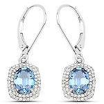 2.00 ctw. Genuine Blue Sapphire and 0.36 ctw. White Diamond Dangle Earrings in 14K White Gold