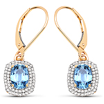 2.00 ctw. Genuine Blue Sapphire and 0.36 ctw. White Diamond Dangle Earrings in 14K Yellow Gold