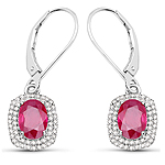 1.90 ctw. Genuine Ruby and 0.36 ctw. White Diamond Dangle Earrings in 14K White Gold