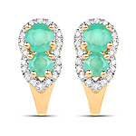 0.80 ctw. Genuine Emerald and 0.11 ctw. White Diamond Halo Earrings in 14K Yellow Gold