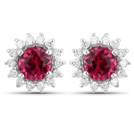 0.96 ctw. Genuine Rubellite and 0.28 ctw. White Diamond Stud Earrings in 14K White Gold
