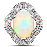 3.35 ctw. Genuine Ehiopian Opal and 0.38 ctw. White Diamond Halo Pendant in 14K Rose Gold
