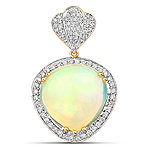 8.65 ctw. Genuine Ehiopian Opal and 0.54 ctw. White Diamond Halo Pendant in 14K Yellow Gold