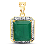 8.00 ctw. Genuine Emerald and 0.38 ctw. White Diamond Halo Pendant in 14K Yellow Gold