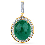 12.25 ctw. Genuine Emerald and 0.41 ctw. White Diamond Halo Pendant in 14K Yellow Gold