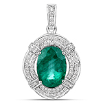 7.15 ctw. Genuine Emerald and 0.46 ctw. White Diamond Statement Pendant in 18K White Gold