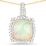 2.90 ctw. Genuine Ehiopian Opal and 0.22 ctw. White Diamond Halo Pendant in 14K Yellow Gold
