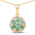 0.49 ctw. Genuine Emerald and 0.09 ctw. White Diamond Floral Pendant in 14K Yellow Gold