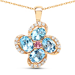 0.83 ctw. Genuine Swiss Blue Topaz and 0.06 ctw. White Diamond Cocktail Pendant in 14K Yellow Gold
