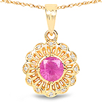 0.55 ctw. Genuine Ruby and 0.04 ctw. White Diamond Cocktail Pendant in 14K Yellow Gold