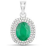 1.61 ctw. Genuine Emerald and 0.32 ctw. White Diamond Halo Pendant in 14K White Gold
