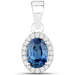 0.93 ctw. Genuine Blue Sapphire and 0.10 ctw. White Diamond Halo Pendant in 14K White Gold