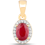 0.99 ctw. Genuine Ruby and 0.10 ctw. White Diamond Halo Pendant in 14K Yellow Gold