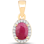 0.90 ctw. Genuine Ruby and 0.10 ctw. White Diamond Halo Pendant in 14K Yellow Gold