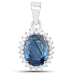 2.25 ctw. Genuine Blue Sapphire and 0.14 ctw. White Diamond Halo Pendant in 14K White Gold
