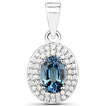 0.84 ctw. Genuine Blue Sapphire and 0.18 ctw. White Diamond Halo Pendant in 14K White Gold