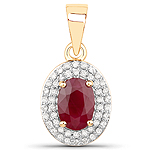0.99 ctw. Genuine Ruby and 0.18 ctw. White Diamond Halo Pendant in 14K Yellow Gold