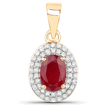 0.90 ctw. Genuine Ruby and 0.18 ctw. White Diamond Halo Pendant in 14K Yellow Gold
