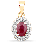 0.94 ctw. Genuine Ruby and 0.18 ctw. White Diamond Halo Pendant in 14K Yellow Gold