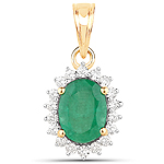 1.24 ctw. Genuine Emerald and 0.23 ctw. White Diamond Halo Pendant in 14K Yellow Gold